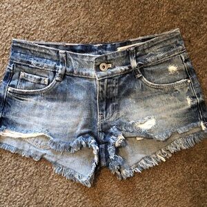 Zara Denim Frayed Hem Blue Women's Shorts